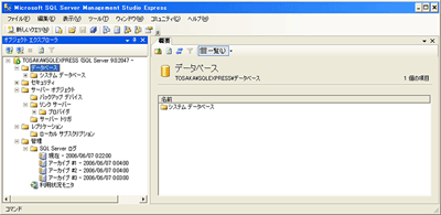 Management Studio Express起動画面