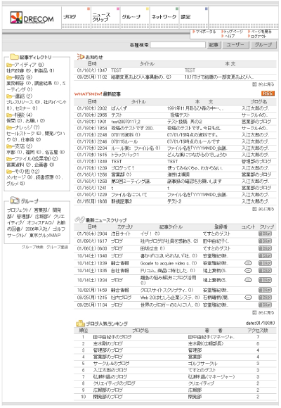 ドリコムブログオフィス「全体ポータル画面」