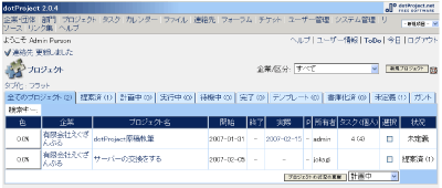 プロジェクトの一覧表示