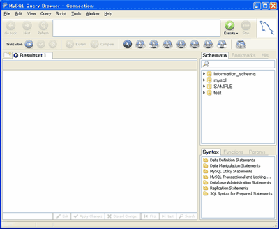 MySQLQueryBrowserの初期画面