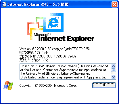Internet Explorer 6.0のバージョン情報