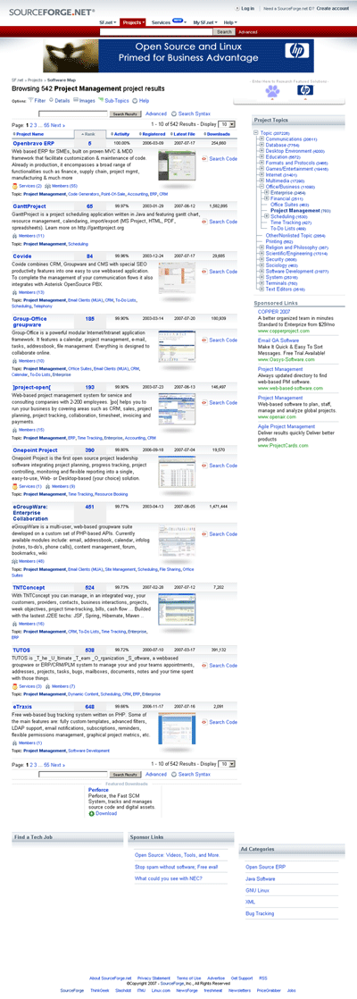 Sourceforge.netの膨大なプロジェクト管理ソフト