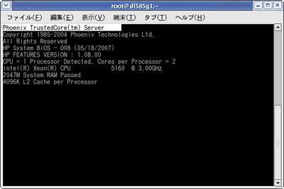 IPMI経由でのコンソール表示(管理対象サーバのPOST画面)