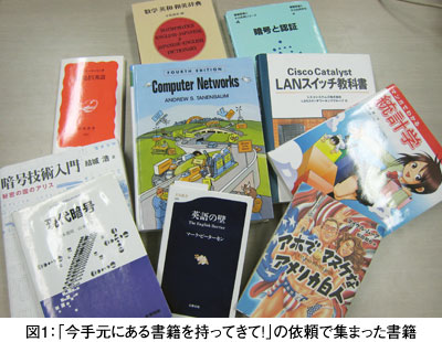 図1:「今手元にある書籍を持ってきて!」の依頼で集まった書籍