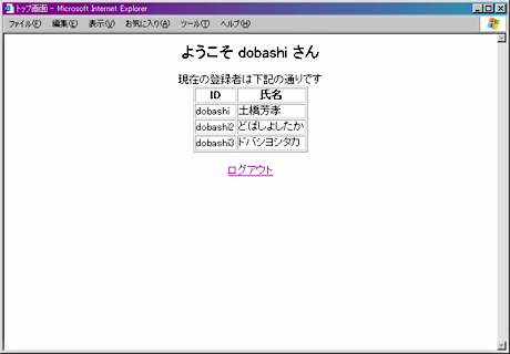 一覧表示の機能を追加したトップ画面